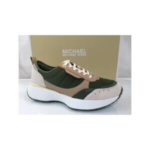 Michael Kors Flynn Trainer Lace Up Sneakers MK Signature Green Multi